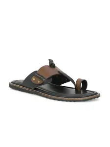 PRIVO by Inc.5 Men Brown & Black Leather Comfort Sandals