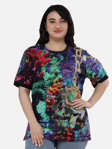 NUEVOSDAMAS Women Multicoloured Printed Oversized T-shirt