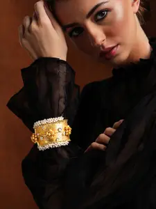 Rubans Women 24K Gold Plated & White Kundan Studded Cuff Bracelet