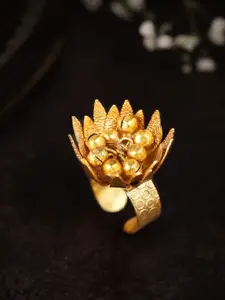 Rubans 24K Gold-Plated Beaded Adjustable Floral Design Finger Ring