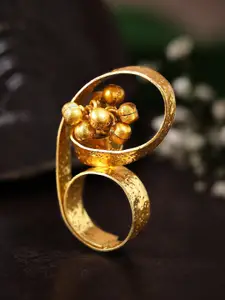 Rubans 24K Gold-Plated Beaded Adjustable Floral Design Finger Ring
