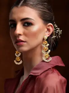 Rubans 24K Gold-Plated & White Pearls And Beads Circular Drop Earrings