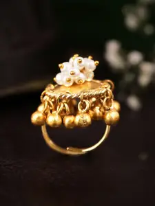 Rubans Gold-Plated Pearl Beaded Finger Ring