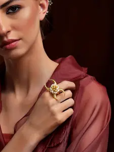 Rubans Gold-Plated & White Pearl Beaded Finger Ring