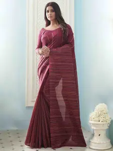 Mitera Women Magenta & Off White Striped Art Silk Bhagalpuri Saree