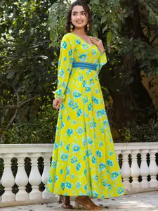 mirari Women Yellow Floral Empire Maxi Dress