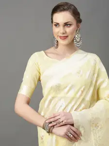 Mitera Women Yellow & Gold Ethnic Motifs Zari Silk Cotton Banarasi Saree