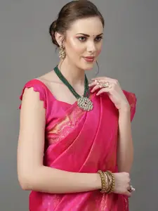 Mitera Pink & Gold-Toned Woven Design Zari Silk Blend Saree