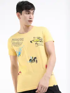 HIGHLANDER Men Yellow Typography Printed Slim Fit T-shirt