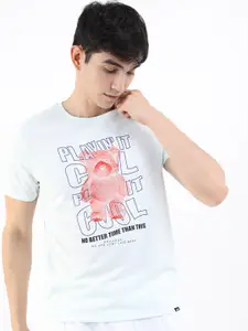 HIGHLANDER Men Sea Green Typography Printed Slim Fit T-shirt