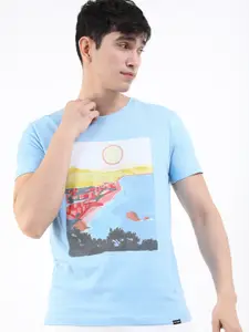 HIGHLANDER Men Blue Typography Printed Slim Fit T-shirt