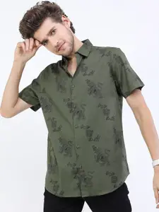 KETCH Men Olive Green Slim Fit Printed Casual Shirt