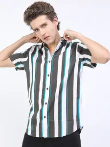 KETCH Men Grey Slim Fit Striped Casual Shirt