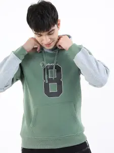 KETCH Men Green Printed Hooded Sweatshirt