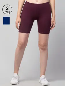 Apraa & Parma Women Maroon Pack of 2 Slim Fit Cycling Pure Cotton Sports Shorts