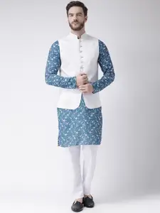 Hangup Men Blue Printed Pure Cotton Kurta with Pyjamas