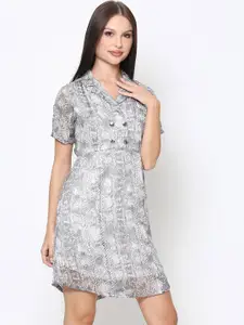 DRIRO Women Grey Abstract Printed Fit & Flare Dress