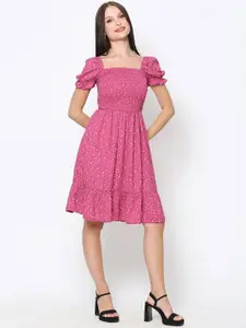 DRIRO Women Pink Polka Dots Print Dress