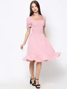 DRIRO Women Pink Polka Dots Printed Poly Silk Dress