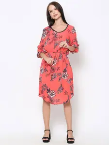 DRIRO Floral Printed Polyester A-Line Dress