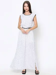 DRIRO Women Polka Dots Printed Poly Crepe Maxi Dress