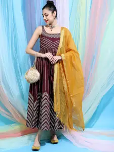 Vishudh Maroon Embellished Ethnic Maxi Dress with Jacket