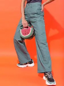 Tokyo Talkies Women Green Clean look Dad Fit Jeans