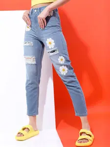 Tokyo Talkies Women Blue Ripped Light Fade Printed  Jeans