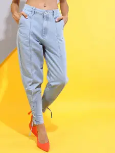 Tokyo Talkies Women Blue Tapered Fit Heavy Fade Stretchable Jeans