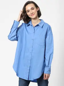 ONLY Women Blue Onlycorina Loose Boxy Longline Casual Shirt