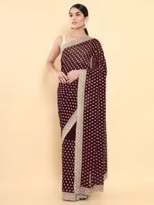 Soch Maroon & Gold-Toned Ethnic Motifs Embroidered Saree