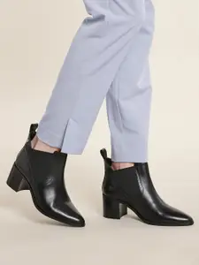 Nautica Women Solid Mid-Top Block Heel Leather Chelsea Boots