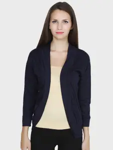 TEEMOODS Women Navy Blue Monochrome Shrug