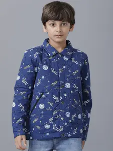 UNDER FOURTEEN ONLY Boys Navy Blue & White Printed Tailored Jacket