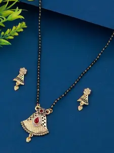 Silver Shine Gold-Plated  Diamond-Studded Mangalsutra Set With Earrings