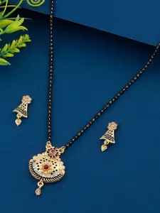 Silver Shine Gold-Plated &  Stone-Studded Mangalsutra With Earrings