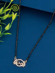Silver Shine Gold-Plated Stone Studded & Beaded Love Alphabet Pendant Mangalsutra