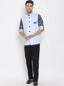 Hangup Men Printed Linen Kurta with Pyjamas