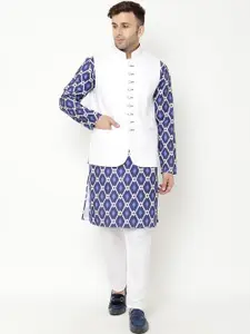 Hangup Men Navy Blue Printed Kurta with Pyjamas