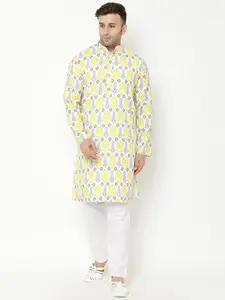 Hangup Men Yellow Printed Kurta with Churidar