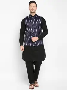 Hangup Men Multicoloured Linen Kurta with Pyjamas