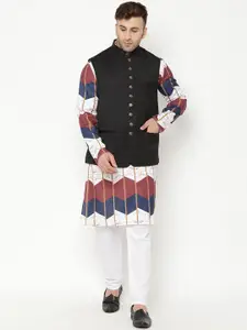 Hangup Men White Printed Kurta with Pyjamas