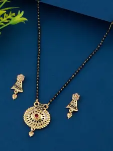 Silver Shine  Gold-Plated Mangalsutra With Earrings