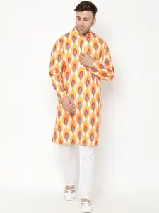 Hangup Men Printed Straight Cotton Blend Kurta with Pyjama
