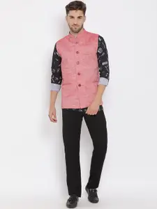 Hangup Men Printed Linen Kurta with Pyjamas