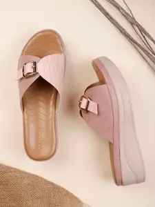 ICONICS Peach-Coloured Block Sandals with Buckles