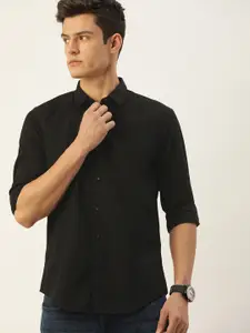 IVOC Men Black Solid Slim Fit Pure Cotton Casual Shirt