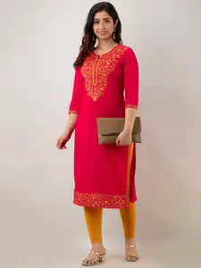 FASHION DEPTH Women Floral Yoke Design Thread Work Kurta