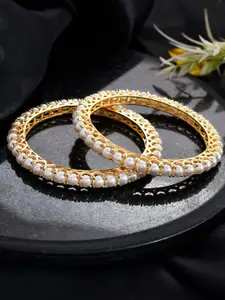 Silvermerc Designs Set Of 2 Gold-Plated Pearl-Studded Bangles