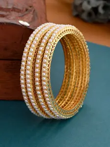 Silvermerc Designs Set Of 4 Gold-Plated Pearl Studded Bangles